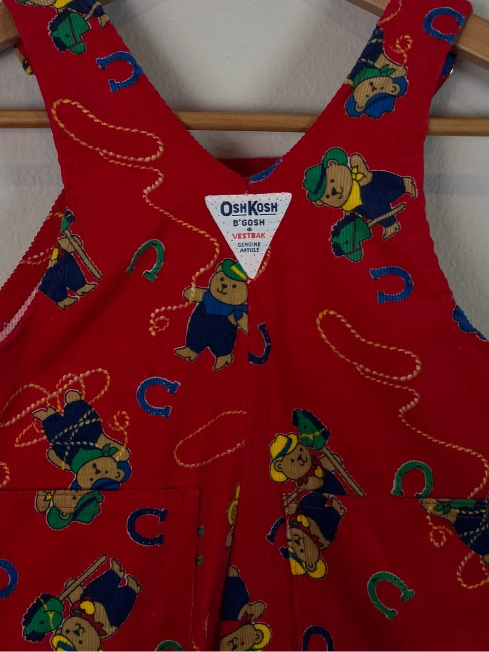 Vintage OshKosh B’gosh VESTBAK Overalls Cowboys Bears Red 2T Months USA Made